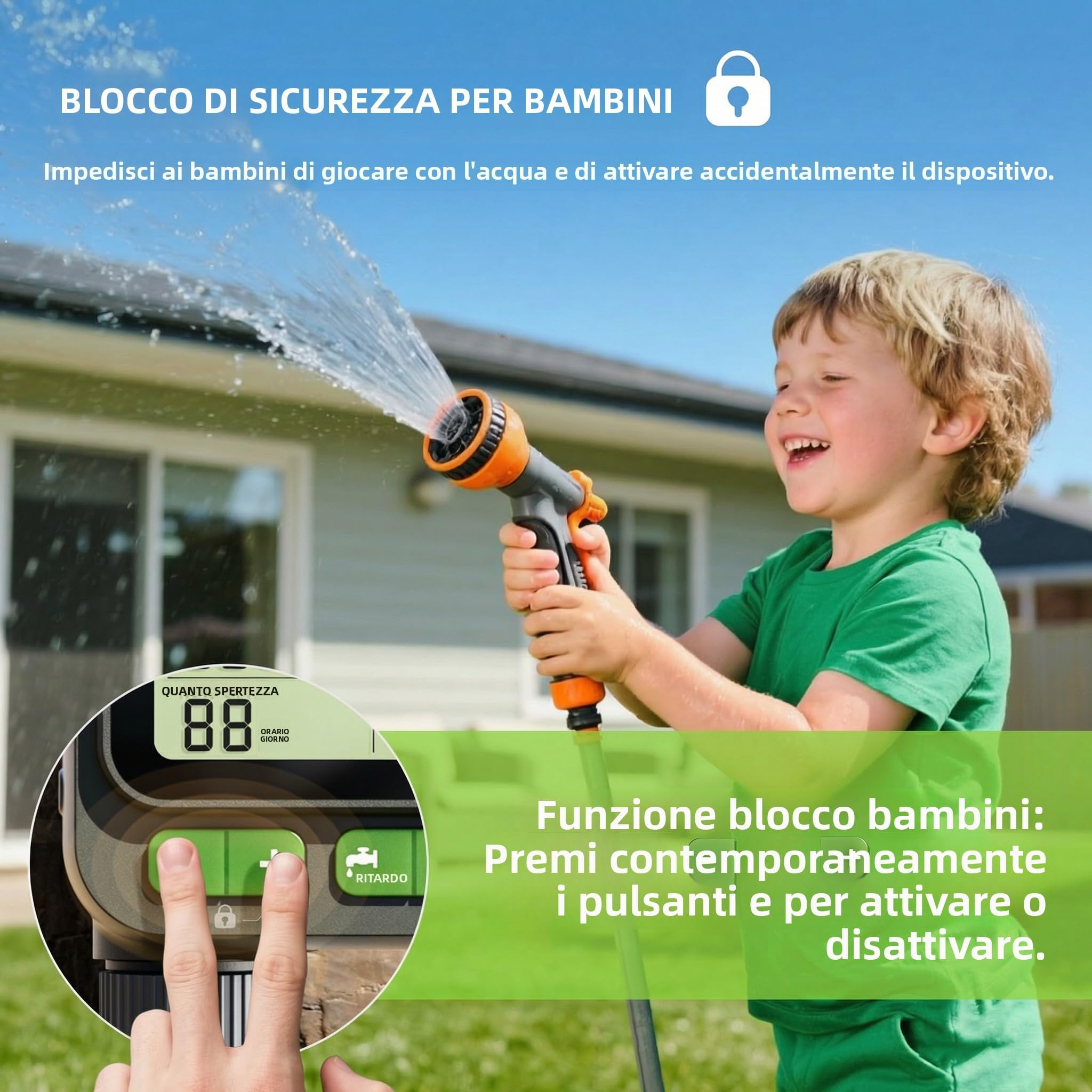 Minuterie d'arrosage Automatique avec Grand écran LCD – Mode Manuel/Automatique, Fonction de Retard Pluie, incluant 1 Distributeur d'eau en Y de 3/4 Pouce
