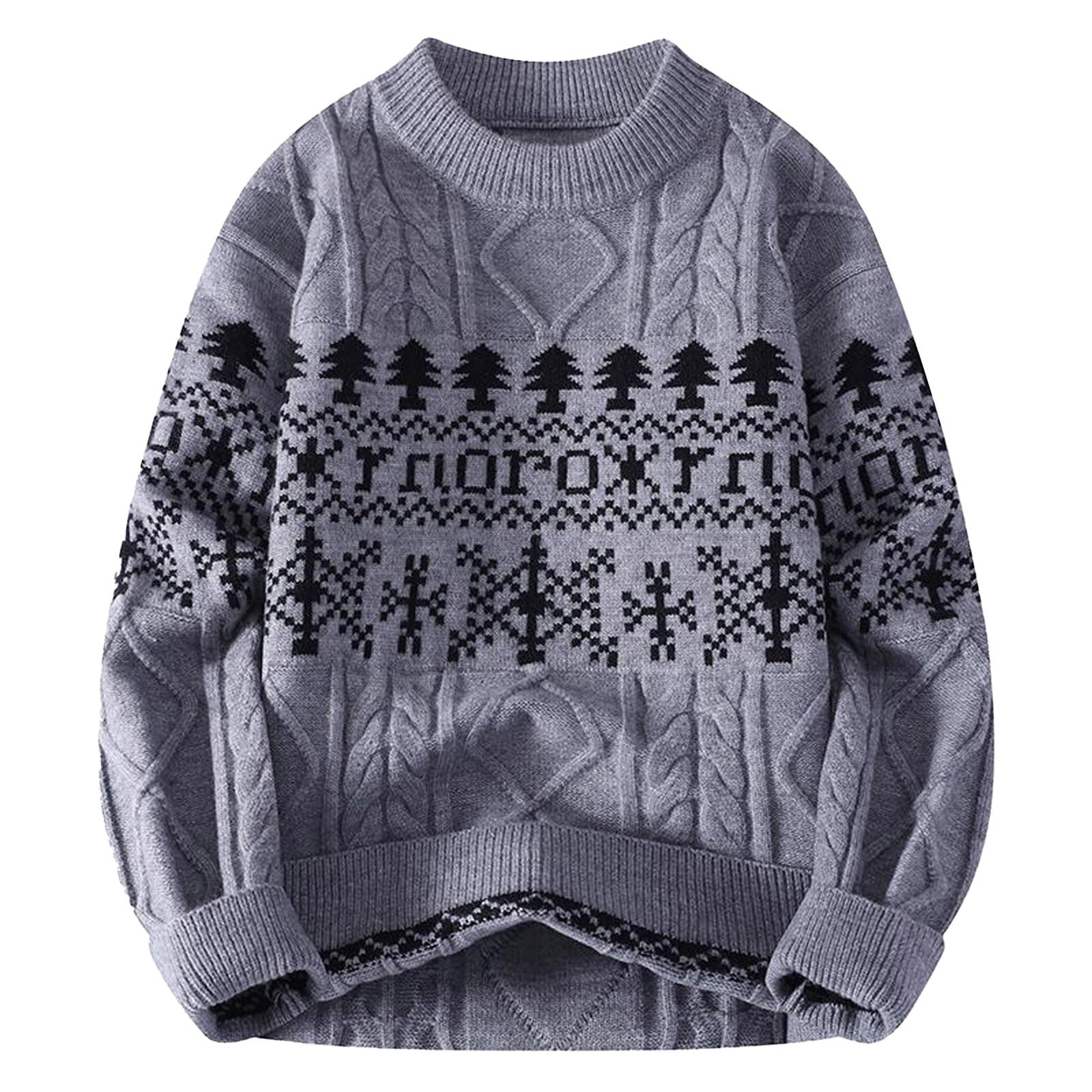 Pull de Noël pour homme - Long pull tricoté à col rond - Pull tendance baggy d'hiver - Pull en tricot - Pull de loisirs - Pull de travail