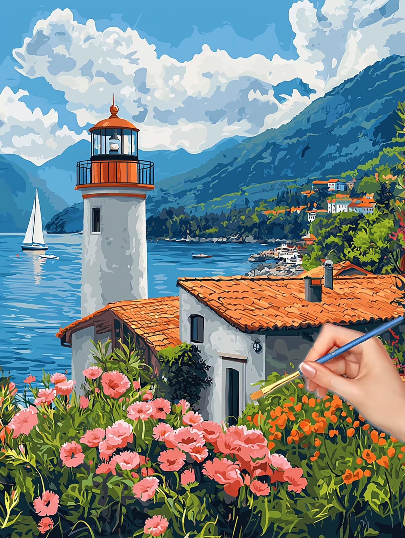 Malowanie według liczb dla dorosłych, 90 x 120 cm zestaw do malowania według numerów latarni dla dorosłych początkujących, Paint by Numbers z akrylowymi pędzlami pigmentowymi rysunkami, dekoracja domu
