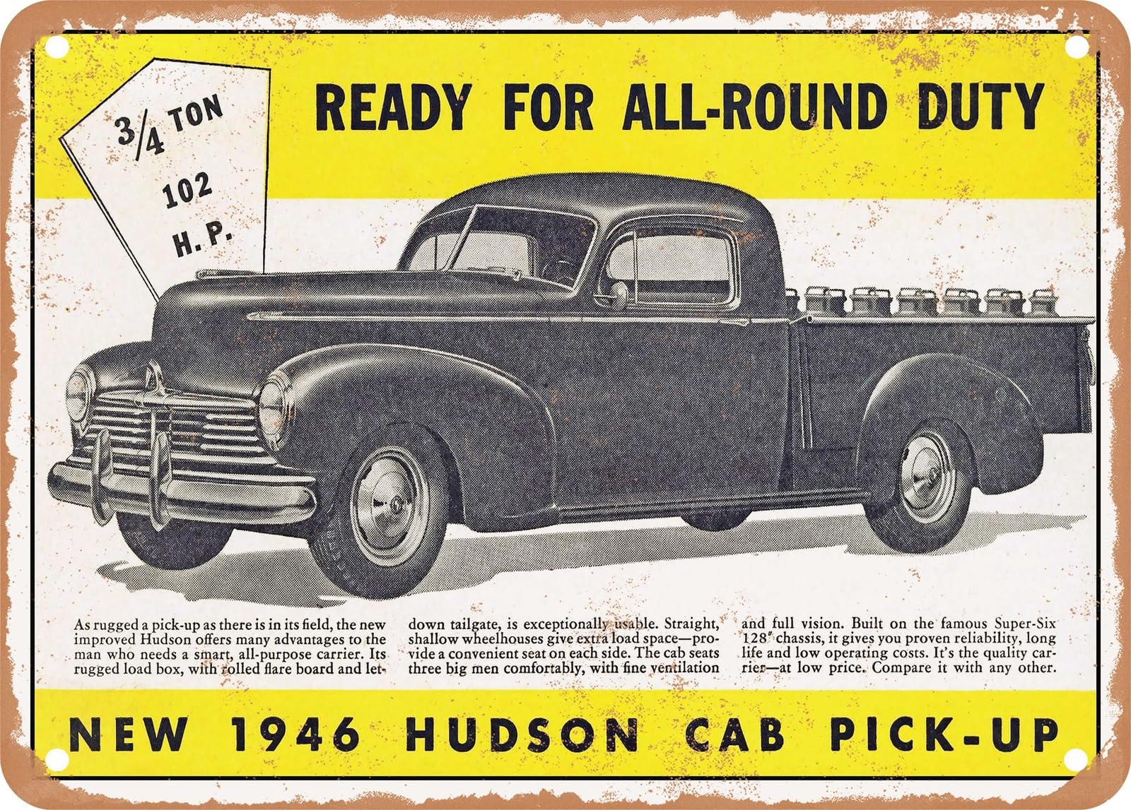 Miaomansenstore Metal Sign - 1946 Hudson Cab Pick Up Vintage Ad 2 Home Decor