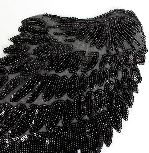 Miniatura 6 de Sun Kea 1 par de lentejuelas alas de ángel motivo DIY bordado termo-en parche apliques decoración negro