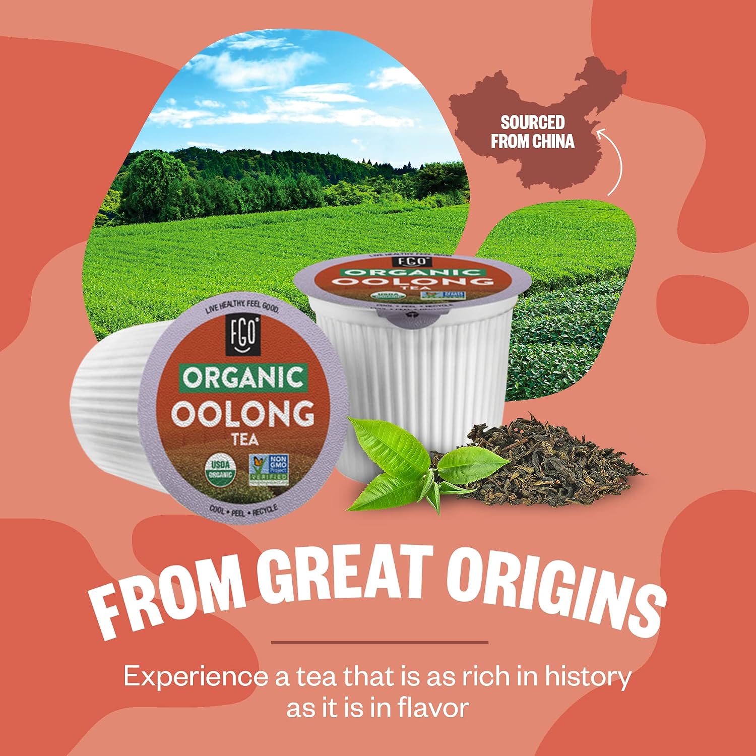 FGO Organic Oolong Tea K-Cup Pods for Keurig, 24 Count (Pack of 1), Premium Black Tea is USDA Organic, Non-GMO, & Recyclable with Naturally Occurring Caffeine