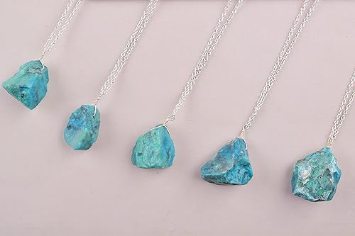 Miniatura 2 de Natural Blue Raw Chrysocolla Crystals Pendant Necklace, Rough Gemstone, Energy Healing Crystals, Birthday, Gift for Her, Gemstone Jewelry 18 inch