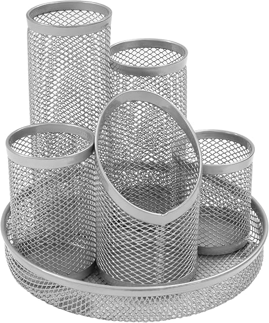 Osco Mesh Pencil Pot Scratch-resistant with Non-marking Base 5 Tube Silver