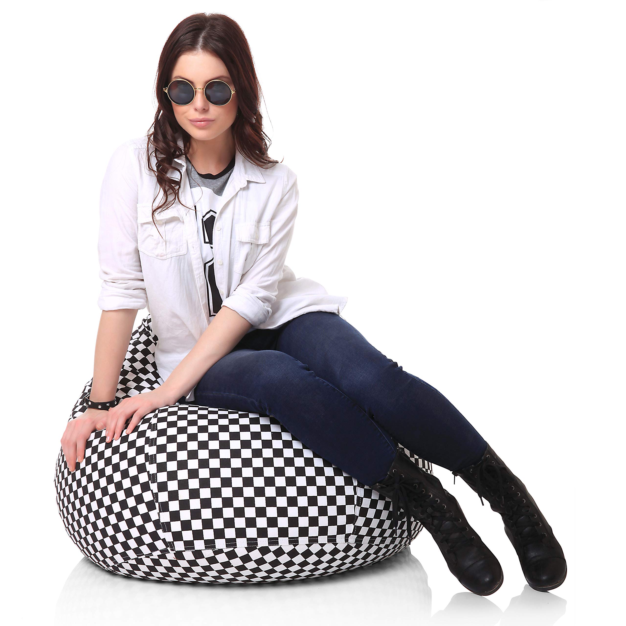 Style Homez Classic Premium Cotton Canvas Checkered Printed Bean Bag XL Size Cover Only-image-8