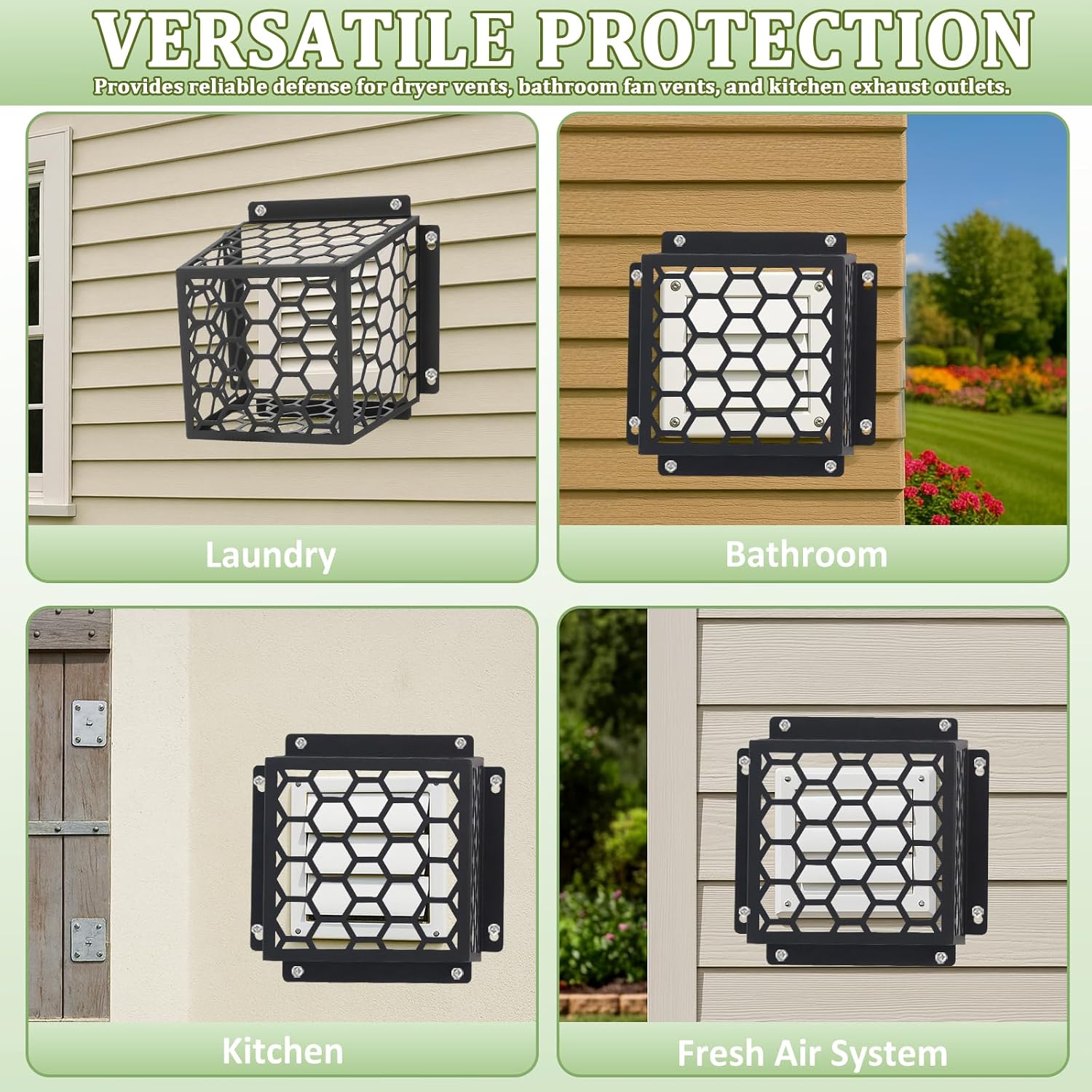 Dryer Vent Bird Guard Cover, Heavy-Duty Steel 7"x7"x5", Fits 3–4 Inch Dryer/Bathroom/Kitchen Exhaust Vents, Rust-Resistant Metal Pest Guard with Screws, Easy Install Dryer Vent Cage (Black)