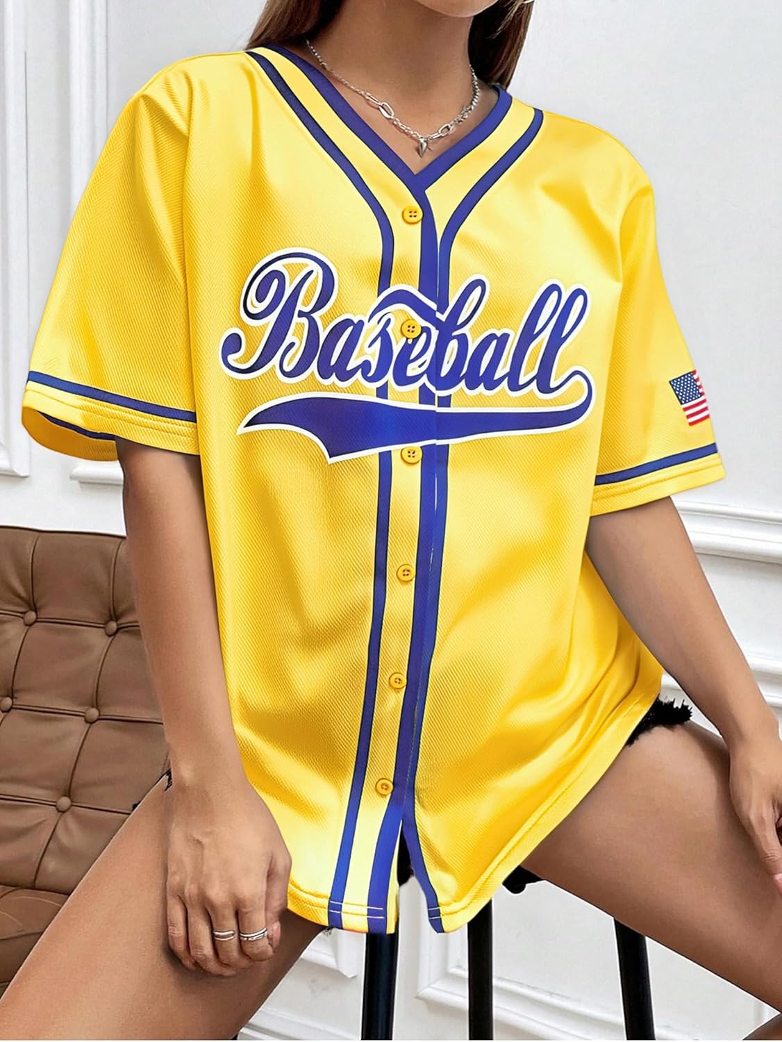 Baseball Shirt Jersey Women Baseball Player T-Shirt Game Day Fan Graphic Tees Button up Short Sleeve - Image 5