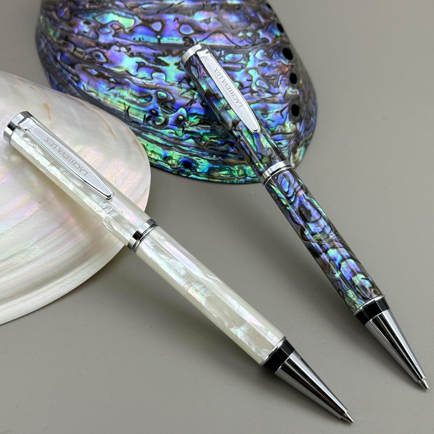 LACHIEVA LUX Luxury Pen Bundle – Abalone Shell and Mother of Pearl Ballpoint Pens – Individually Gift-Boxed Premium Set