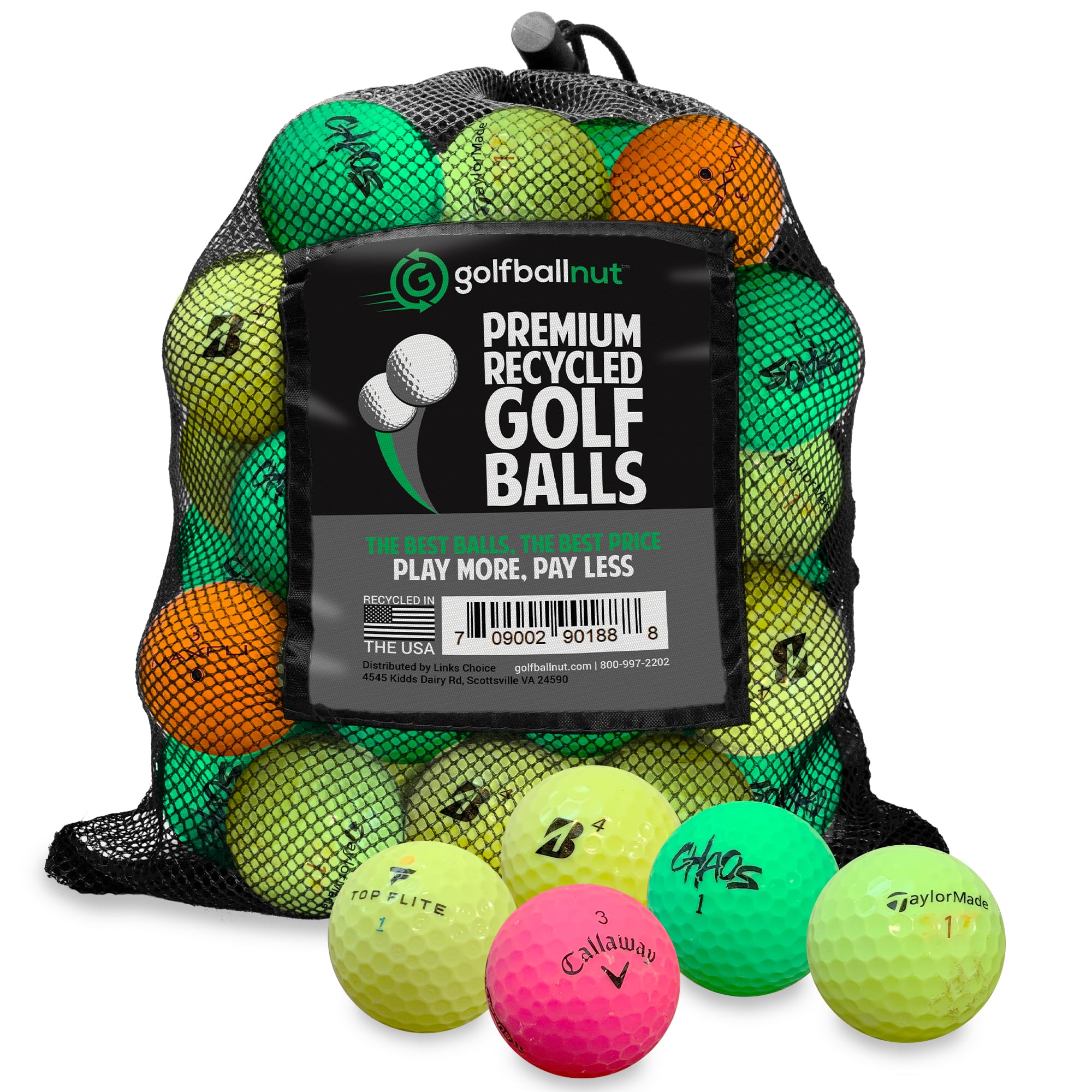 GolfBall Nut - 48 Used Golf Balls – Recycled Bulk Colored Mix for Practice & Play – Good Condition – Includes Mesh Bag – Budget-Friendly & Sustainable Golf Balls