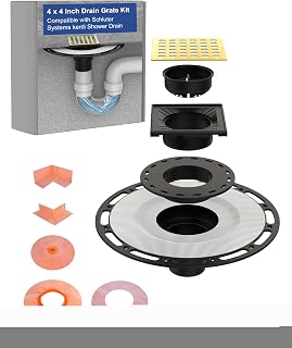 4'' Shower Drain Flange Kit, Compatible with Schluter Systems Kerdi Drain, PVC Bonding, Removable 304 Stainless Steel Drain Grate with Opener, for Low Profile Shower Tiles, CUPC Certified