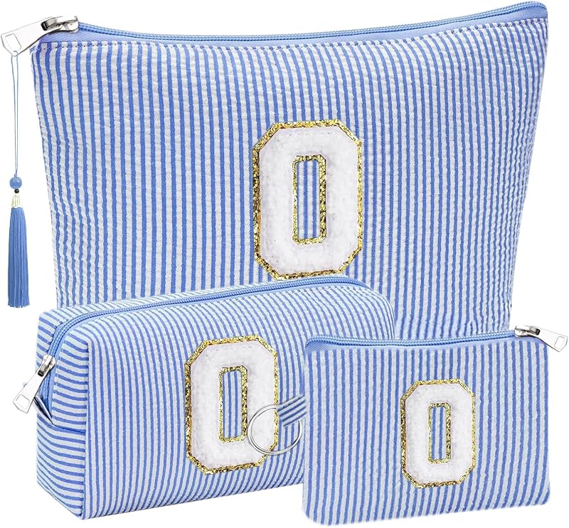 Conjunto com 3 necessaires de cosméticos Adoryoung com letra O, azul
