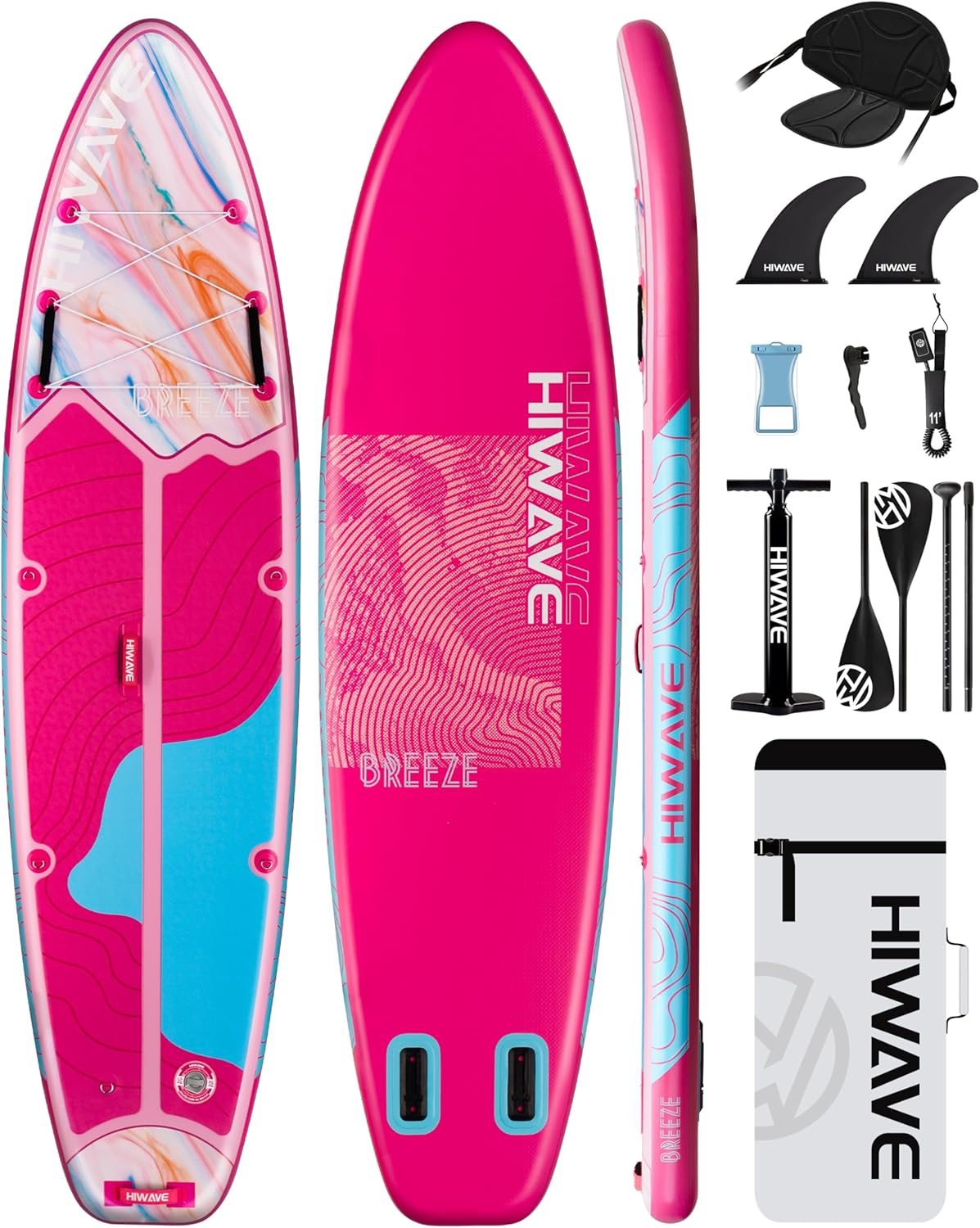 Inflatable Stand Up Paddle Board 11’*34”*6” Sup Board, 420lbs Capacity Adult&Youth Paddle Board, Pet Friendly for Ocean&Lake, w/Double Action Hand Pump Pink