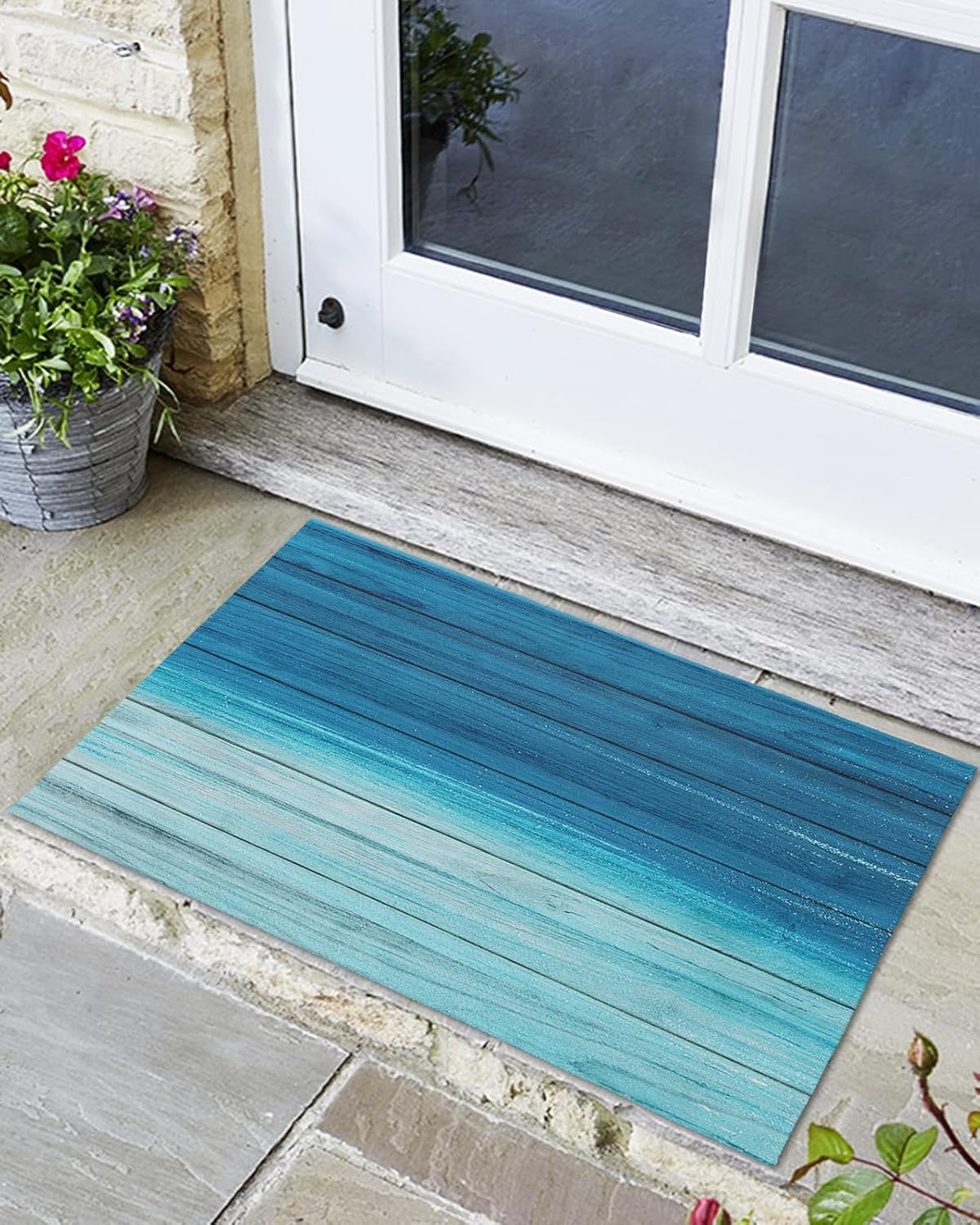 Indoor Outdoor Mats, Marine Plank Texture Blue Gradient
