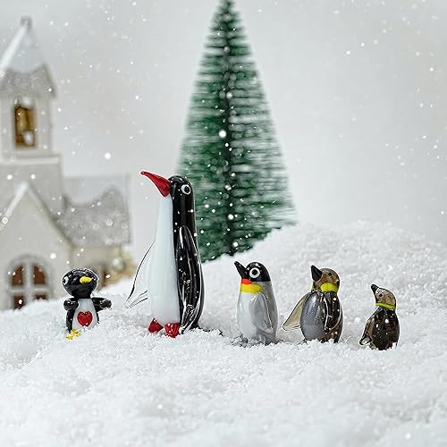 Miniatura 3 de HDCRYSTALGIFTS Juego de 5 figuras de pingüino de vidrio soplado, regalo para mujeres, hecho a mano, de cristal, miniatura, pingüino, escultura
