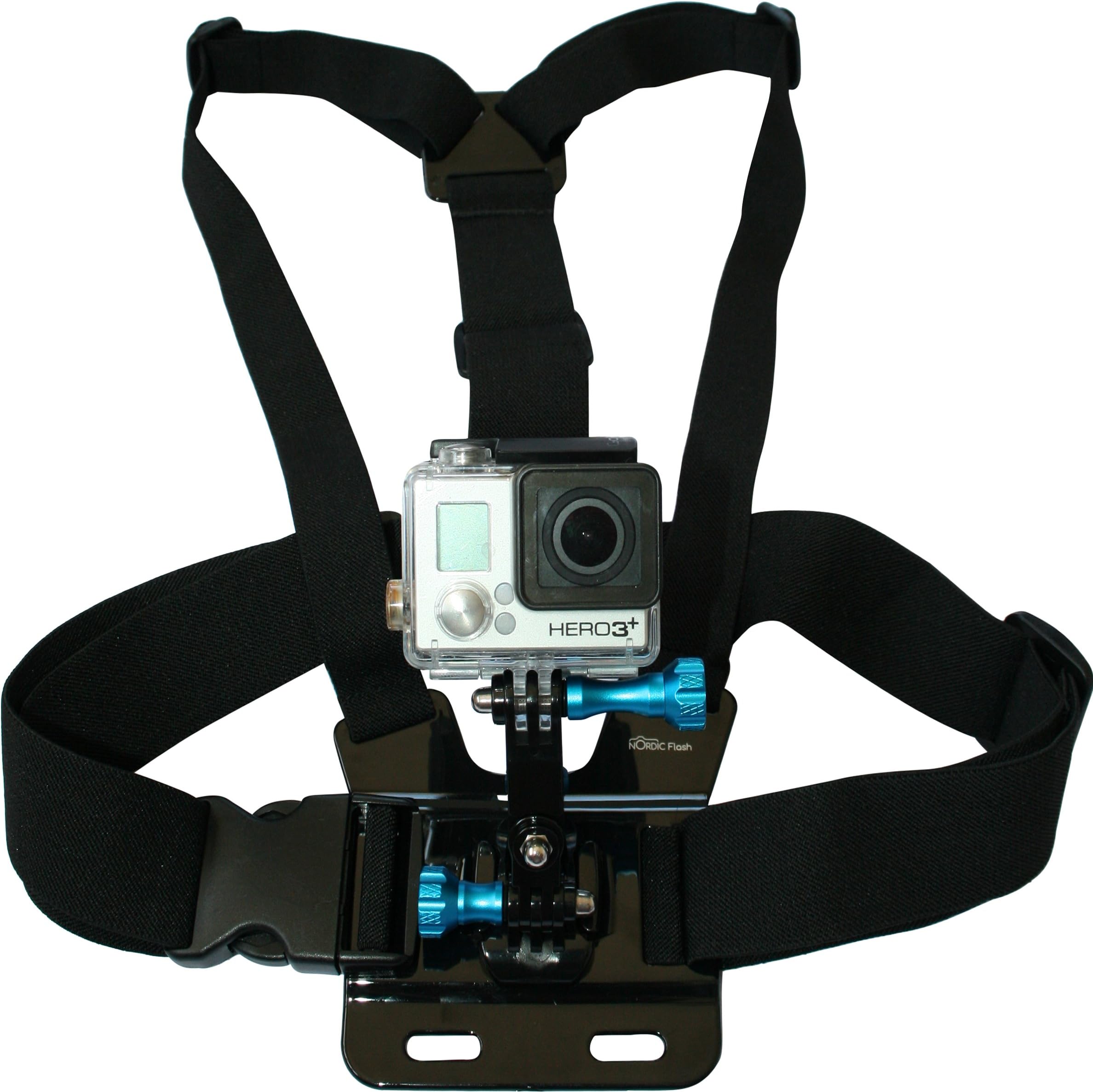 Chest Mount Harness for GoPro Cameras - Adjustable Body Strap Rig + 3-Way Adjustment Base with Aluminum Thumbscrew Kit - Fits All Go Pro Hero Models, HERO4, HERO3+ Black Edition - 1 Year Warranty