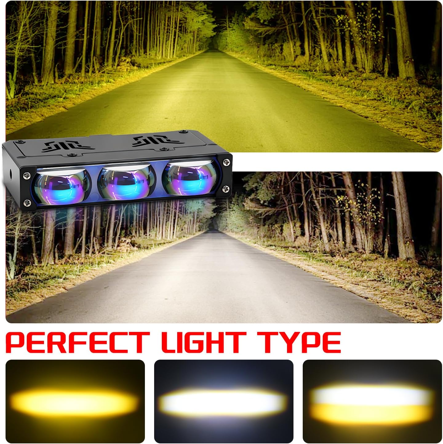2PCS Grill Driving Lights,Mini Projector Super Bright Hi-Lo Beam White/Yellow Fog Lights with Blue Lens,Waterproof for Offroad/Motorcycle/UTV/ATV