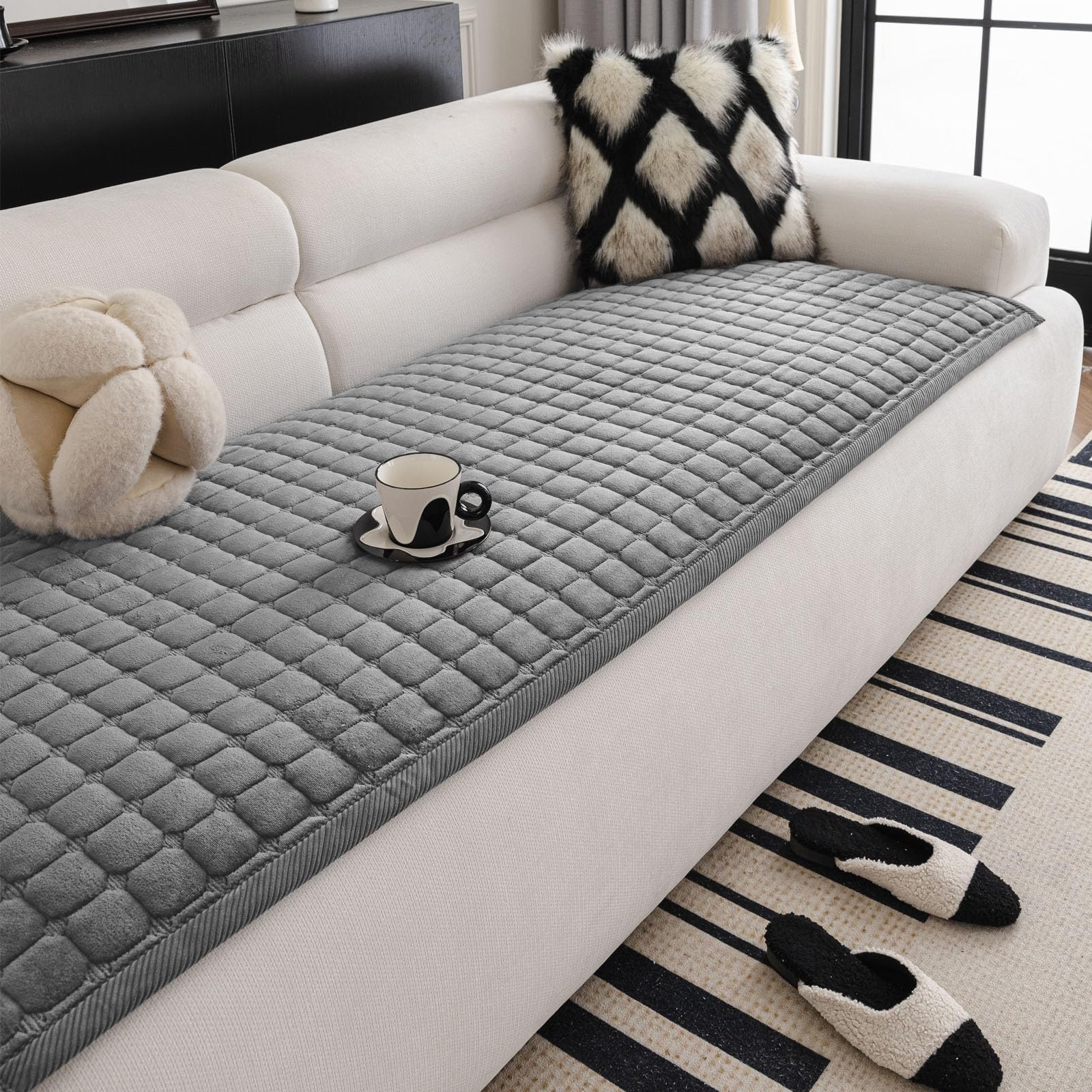 QHAIYYBF New Thick Sofa Covers Washable - Soft Flannel Universal Sofa Cover Seater, Non-Slip Couch Cover, Couch Seat Covers Sofa Slipcovers Furniture Protector for Living Room