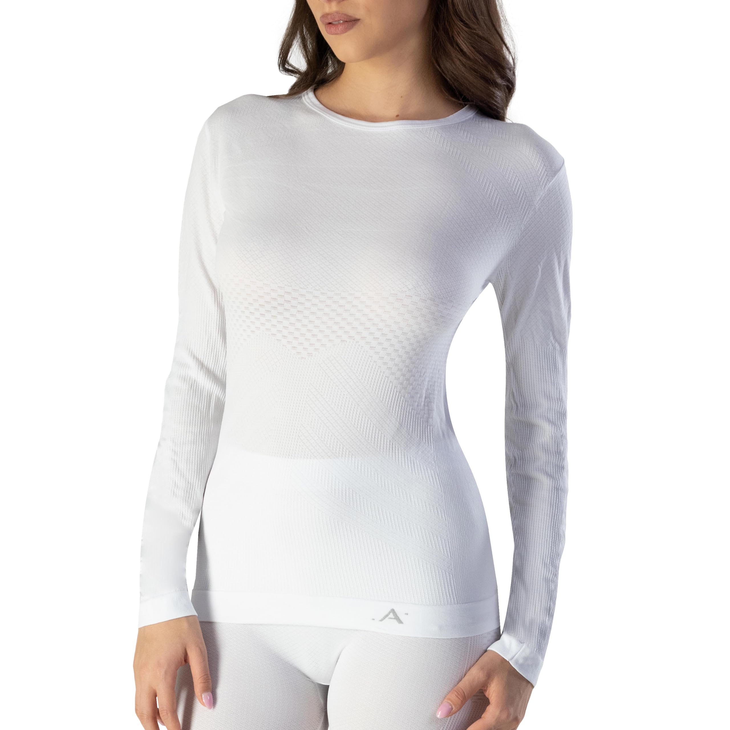 Risalti Maglia Termica Donna Manica Lunga Energy - Intimo Termico Traspirante a Compressione, Senza Cuciture ed Etichette per Sci, Trekking, Running, Ciclismo - Made in Italy