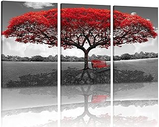Sponsored Ad - Large Red Tree Canvas Wall Art - Abstract Flame Tree Wall Decor Black White Picture Prints Artwork- Contemp...