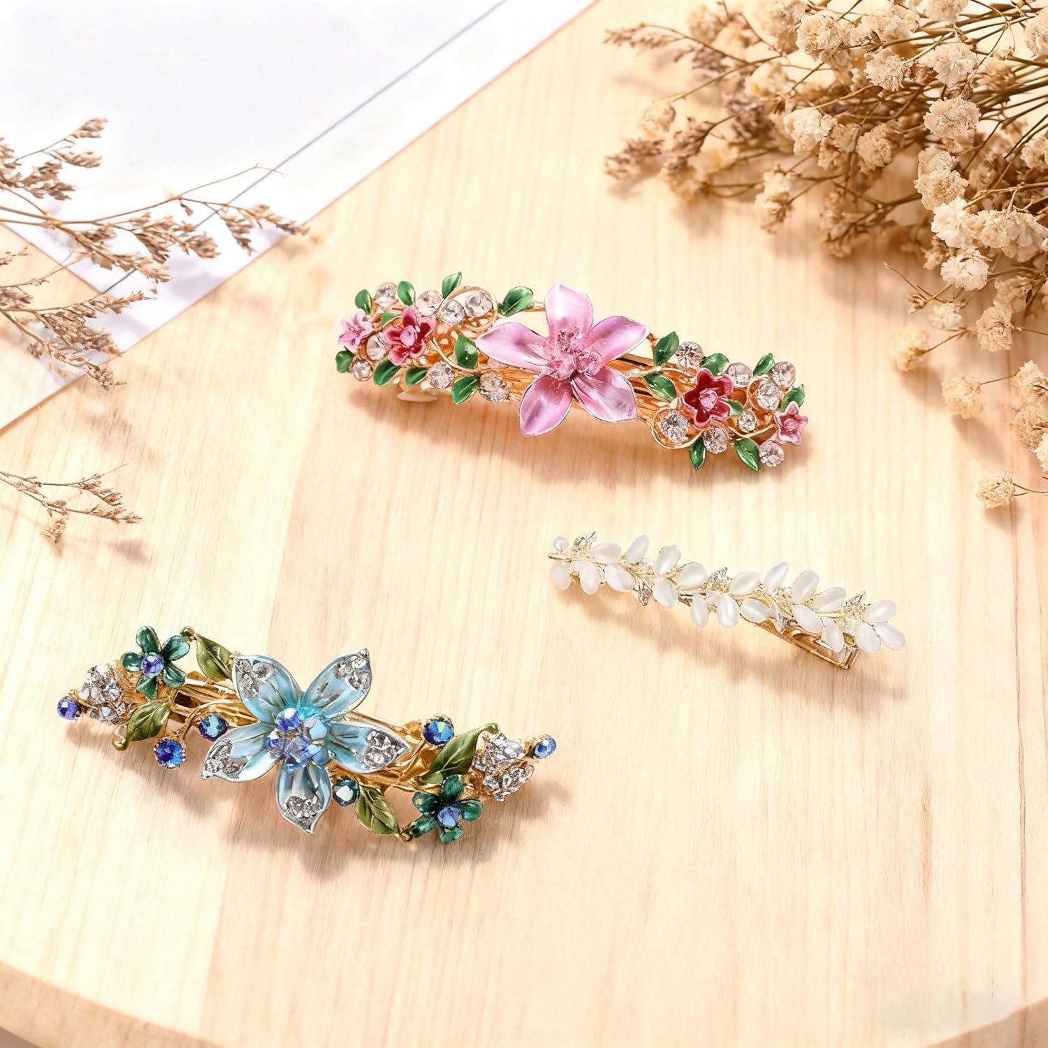 Flower Hair Clips Gift Set for Women - 3Pcs Vintage Rhinestone Barrettes for Thin & Thick Hair, Bridesmaid Hair Accessories, Teen Girl Birthday Gifts - Image 8