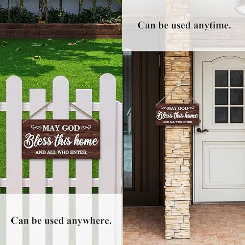 Miniatura 5 de Letrero colgante de tablones de madera con texto en inglés May God Bless This Home (May God Bless This Home) - Letrero colgante cristiano de 5 x 10