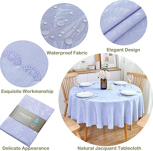 Miniatura 25 de Mantel Redondo Dorado Mantel de Mesa con Patrón de Hojas Borde Festoneado Sedoso Suave Impermeable Lavable 50 Pulgadas Cubierta de Mesa de Tela