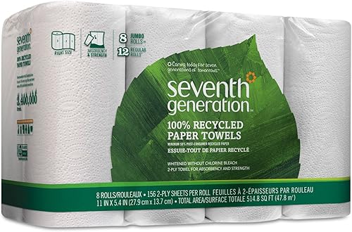 Seventh Generation 13739PK Rollos de toallas de papel 100% reciclado, 2 capas, 156 RL, 8 RLPK