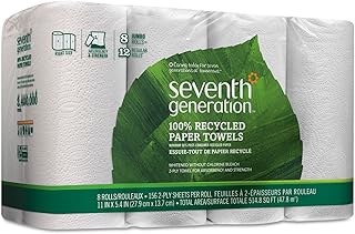 Seventh Generation 13739PK 100% Recycled Paper Towel Rolls, 2-Ply, 156 /RL, 8 RL/PK