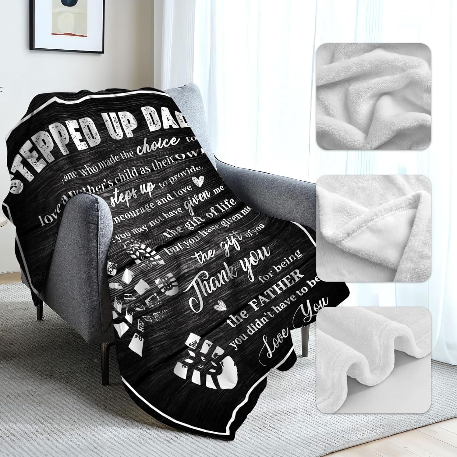 Stepped Up Dad Blanket to My Bonus Dad Father Daddy Throws Gifts for Fathers Day Birthday 50x60 in