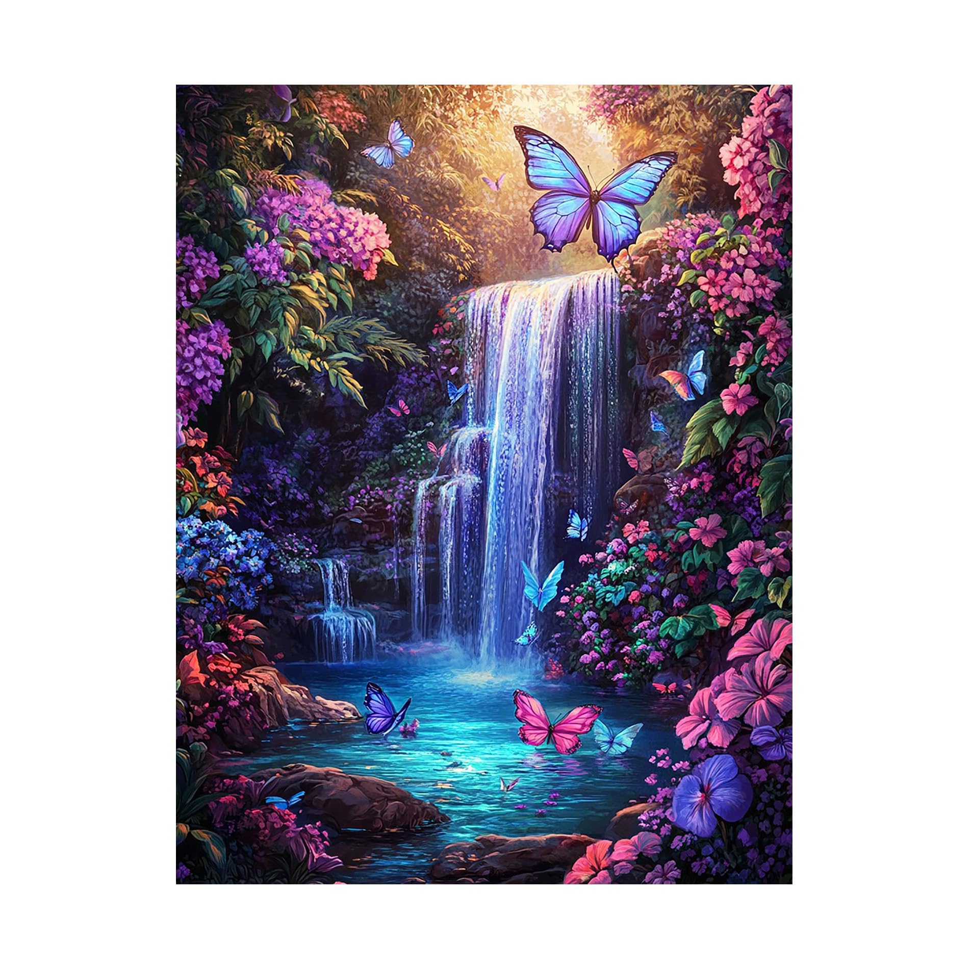 VAIIEYO 5D DIY Waterfall Diamond Art Kits Adults, Flower Diamond Painting, Diamond Art Round Full Drill Crystal Rhinestone Diamonds Gem Art for Home Wall Decoration Gift 12X16Inch-70