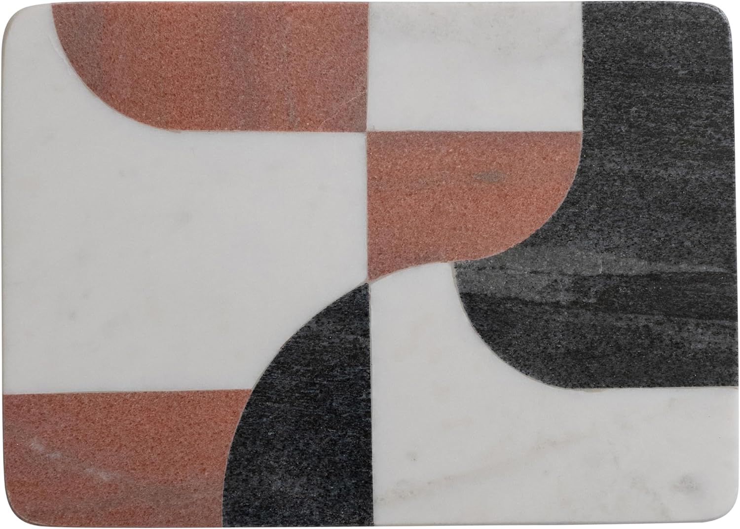 Bloomingville Marble Cutting Board with Abstract Design, White, Rust Color and Black