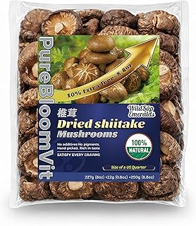 WildSap Emeralds Dried Baby Shiitake Mushrooms - 8.8 oz (250g) Value Size, Premium Small Whole Caps with Short Stems, All-Natural Tender Dried Mushrooms for Ramen, Soup, Stir-Fry & Stews