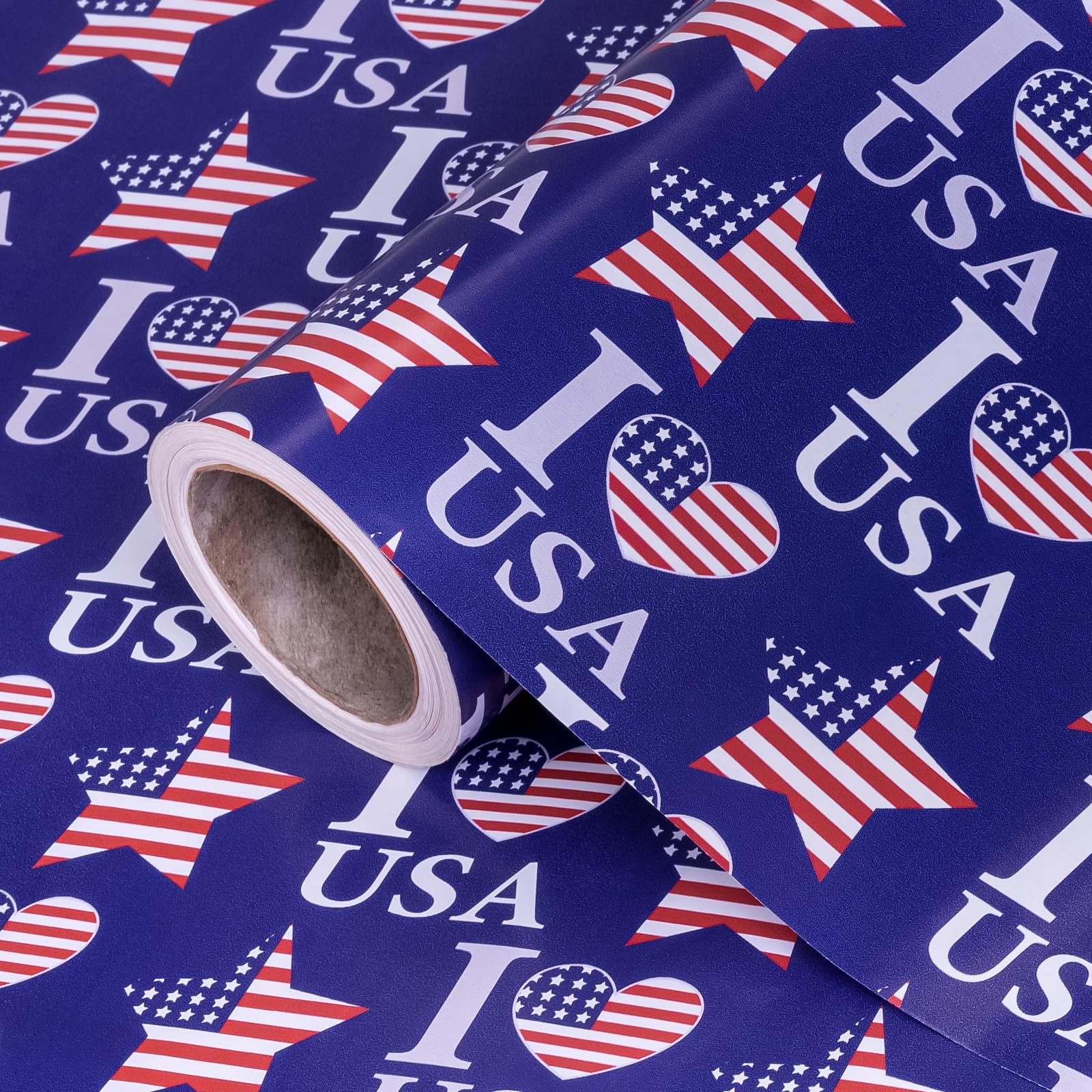 WRAPAHOLIC 4th of July Wrapping Paper Roll - Mini Roll - 17 Inch x 16.5 Feet - American Flag Element with I Love USA Design, Perfect for Memorial Day,