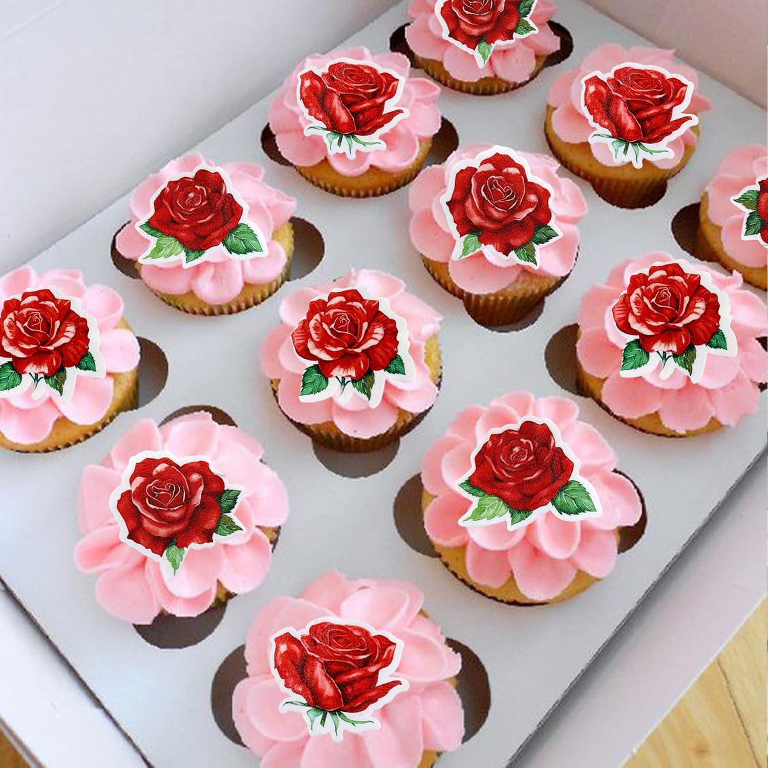 40 PCS Edible rose Cupcake Toppers Wafer Paper Red Rose Flower Cupcake Picks Rose Drink Topper Wedding Engagement Themed Party Valentine's Day Birthday Party Cake Decoration ﻿ - Image 2