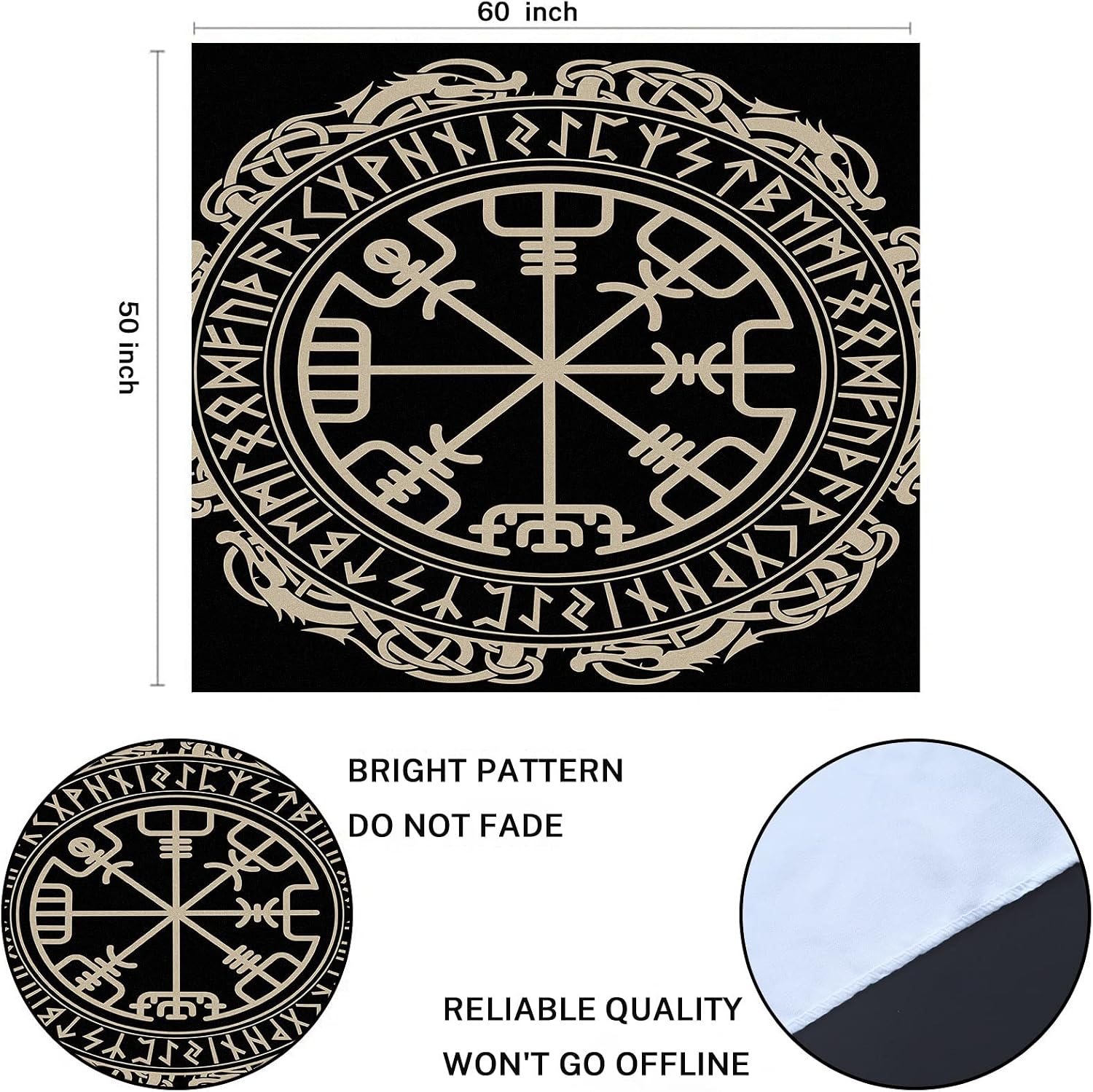 Emvency Tapestry Black Design Magical Runic Compass Circle Dragons Tattoo Home Decor Wall Hanging for Living Room Bedroom Dorm 60x80 Inches