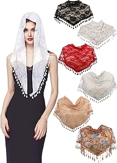 Triangle Lace Shawl Mantilla Veil, Shawl or Scarf Head Cover, Lightweight Head Coverings, Soft Lace Chapel Veil, for Parties, Birthdays, Festivals
