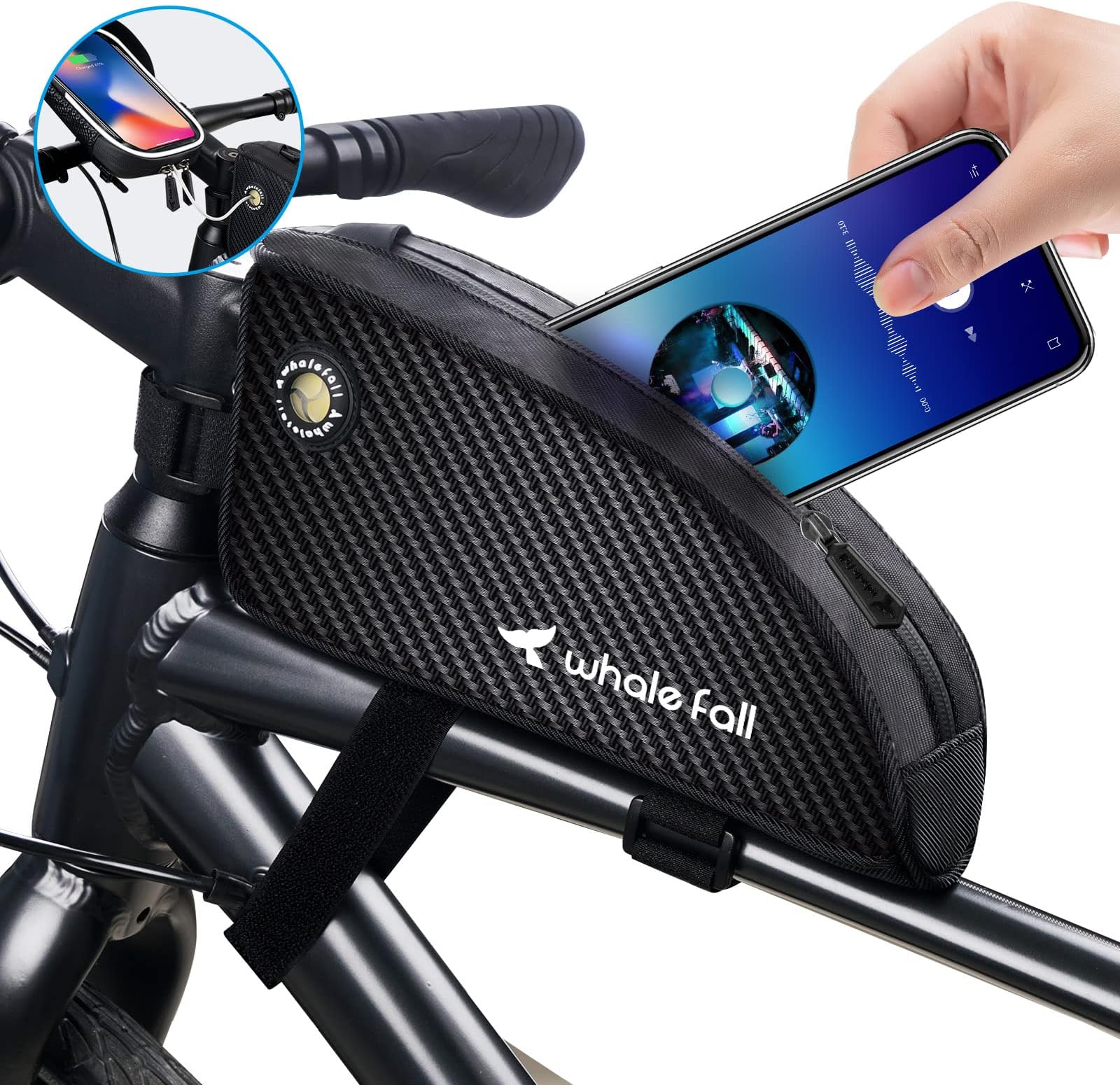 whale fall Bike Frame Bag Waterproof Bike Top Tube Bag Bicycle Front Bag Bike Pouch Pack Large Capacity Bike Phone Bag Cycling Accessories for all Bicycle with Frame
