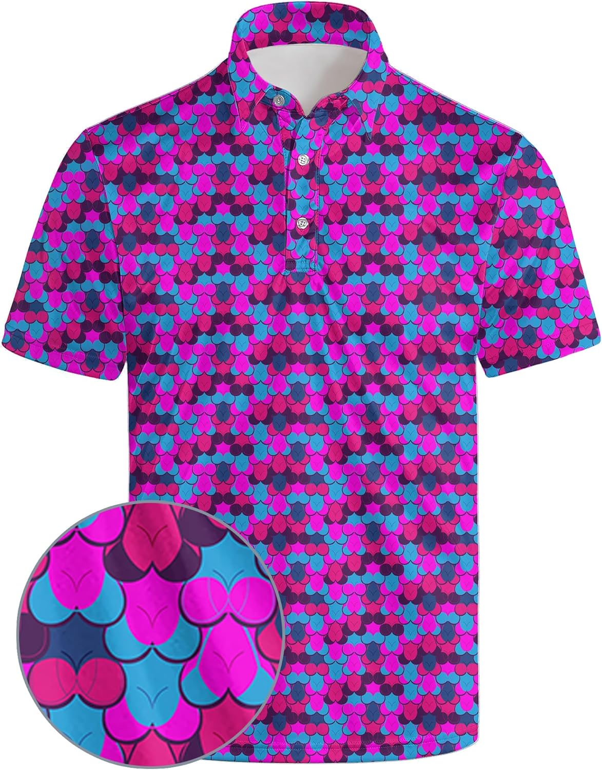 Funny Golf Shirts for Men Funny Polo Shirts for Men Crazy Performance Moisture Wicking Quick-Dry Polo Shirts Short Sleeve Funny Pink L