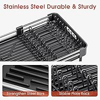 Vista 7 de TOOLF - Escurridor de platos con bandeja para escurrir el agua, extensible, para encimera de cocina, escurridor de platos expandible, escurridor