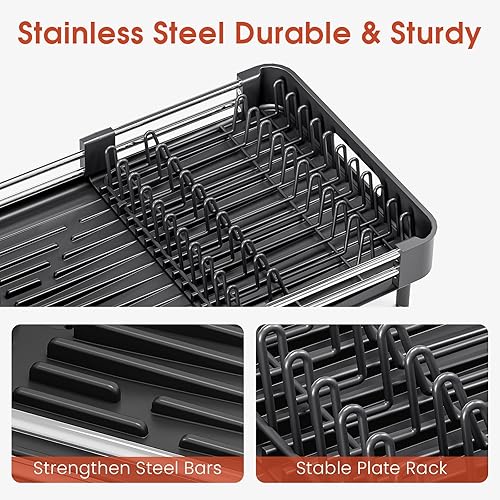 Miniatura 7 de TOOLF - Escurridor de platos con bandeja para escurrir el agua, extensible, para encimera de cocina, escurridor de platos expandible, escurridor de