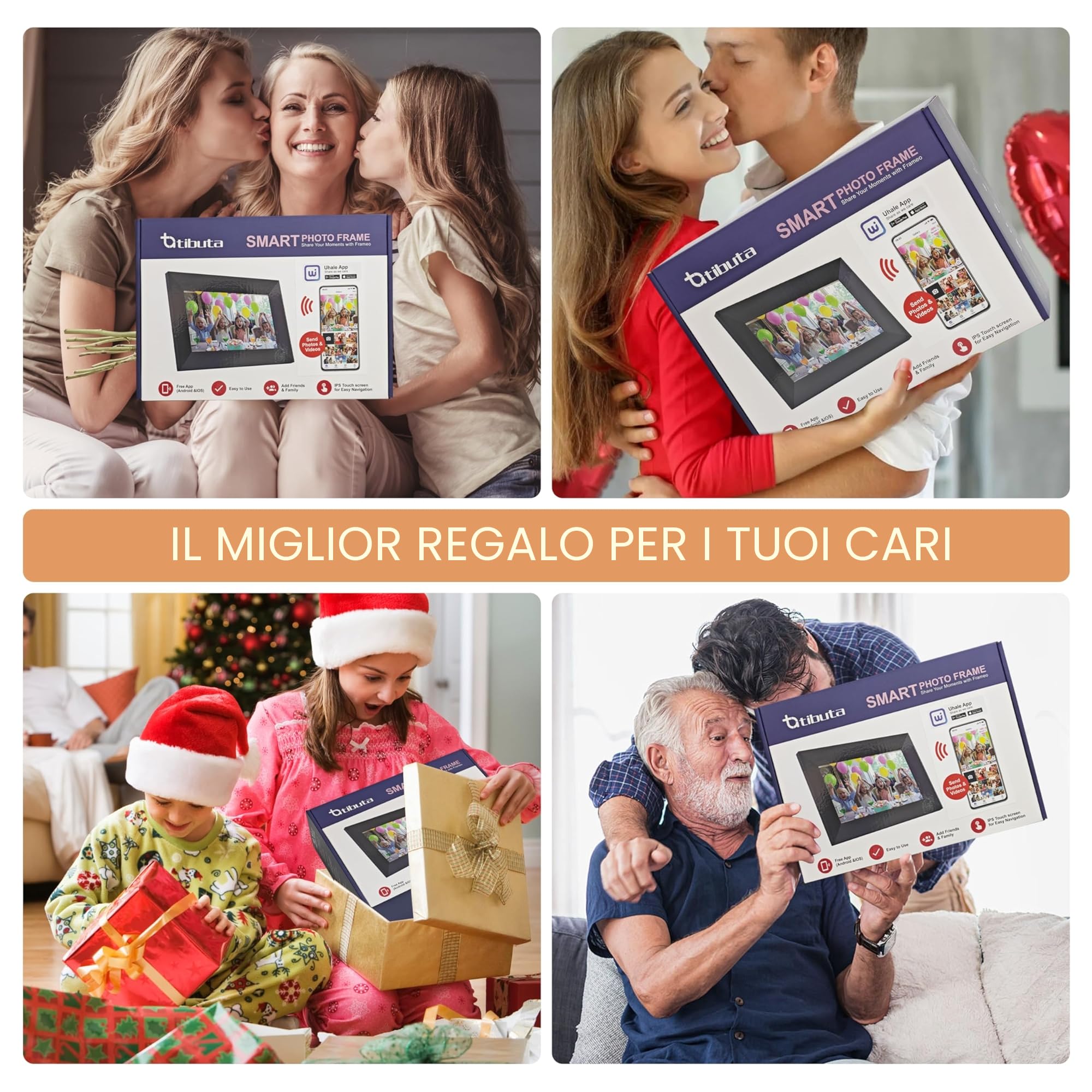 Cornice digitale WiFi - Cornice digitale elettronica da 10,1 Pollici 1280 x 800 HD con memoria da 16 GB, touchscreen IPS con rotazione automatica, controllo tramite app Uhale