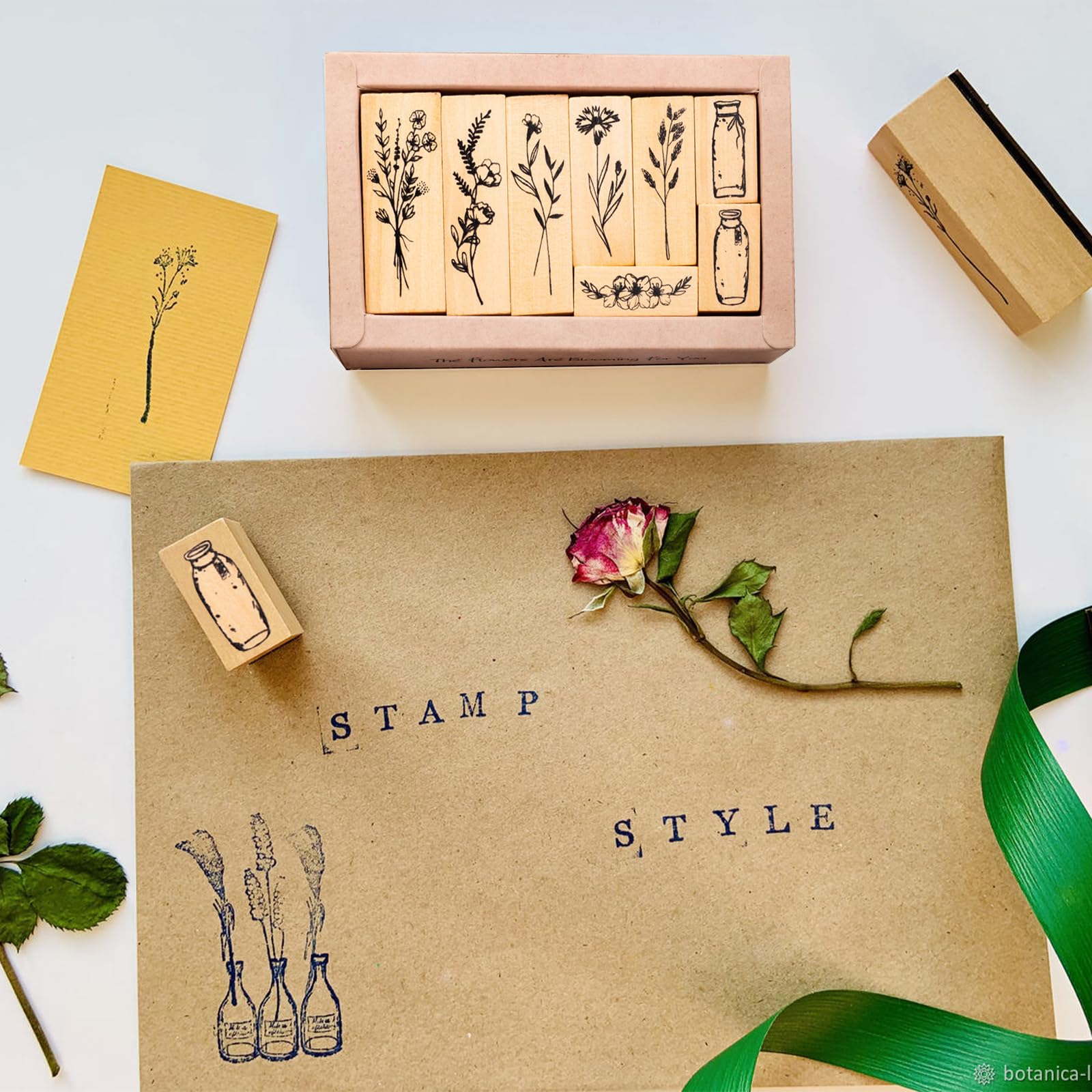 Timbri Legno 8 Pezzi Timbro Set In Gomma Decorativi Vintage In Legno Per Fiori, Foglie E Piante - Per Carta, DIY Biglietti, Scrapbooking, Naturale Decorare Timbri Vintage Vendita Online