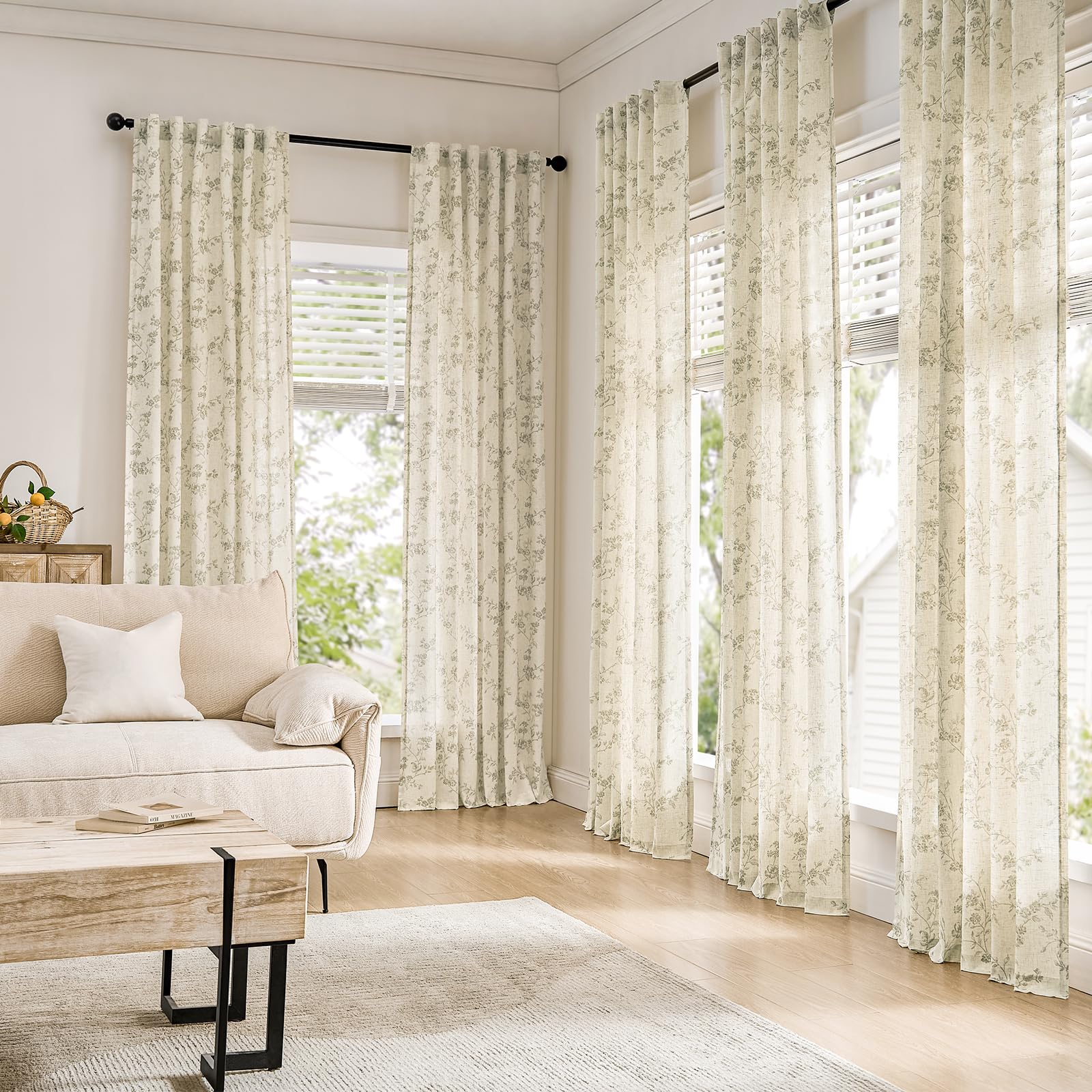 TOPICK Tende interni traslucide verde 2 pezzi 140Lx260A cm effetto lino | Traslucide, compatibili binari, adatte soggiorno e camera da letto, moderne, lavabili, decorazione rustico