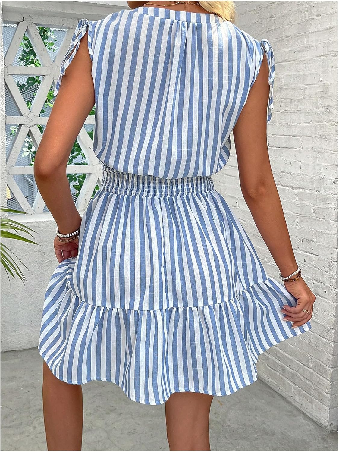 Floerns Women's Striped Sleeveless Tank Dress Button Front Ruffle Hem A Line Dresses - Image 3