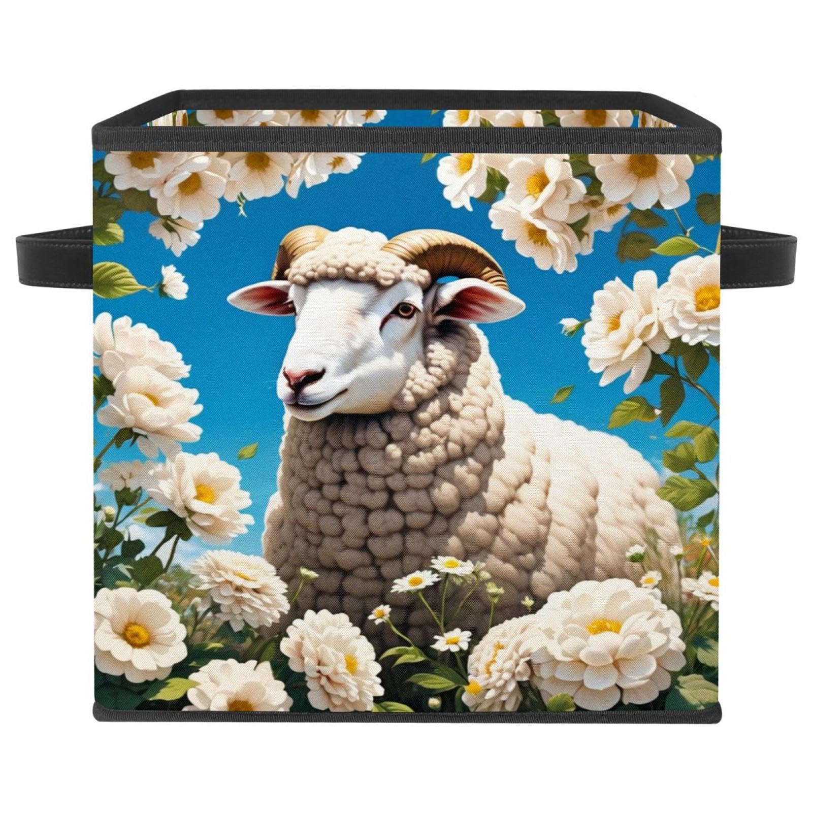 Panier de rangement pour le salon et le placard motif mouton et fleurs