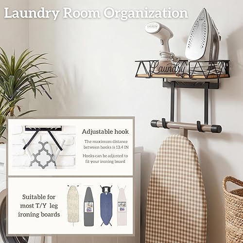 Miniatura 4 de PERFNIQUE Soporte de pared para tabla de planchar, colgador de tabla de planchar, montaje de pared para tabla de hierro (forma de T y V),