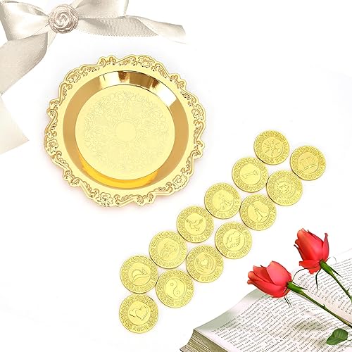 Miniatura 8 de TINGKU Arras de Boda de oro Arras para Boda de Boda Unity Monedas Set para Ceremonia Boda Arrhae Moneda con Bandeja Soporte para Plato - Español