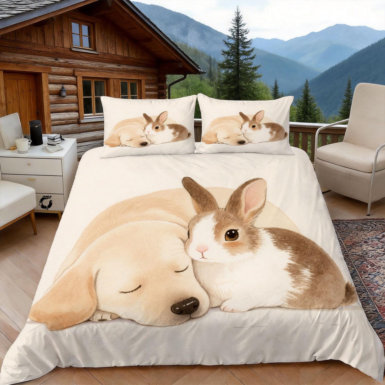 Housse de couette 140x200 mignon animal anti-pli avec fermeture éclair pour lit 1 personne