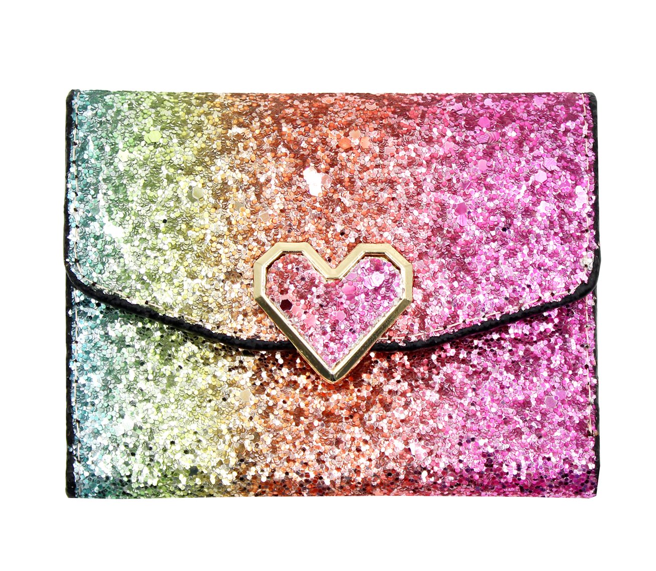 Women Glitter Sequins Purse Short Trifold Wallet Bling Card Holder Clutch