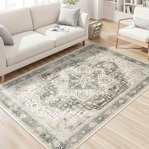 Miniatura 14 de Rugflix Alfombras de área de 8 x 10 pies para sala de estar, alfombra grande lavable, resistente a las manchas, pelo bajo, alfombra oscura moderna